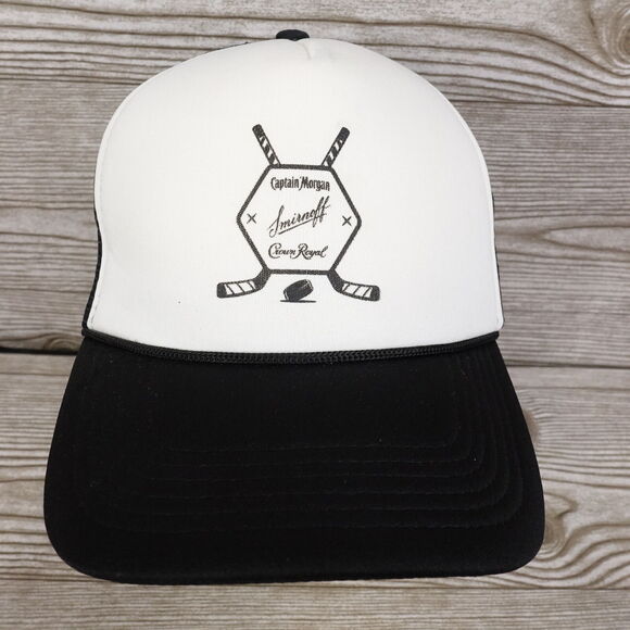 CAPTAIN MORGAN SMIRNOFF CROWN ROYAL HOCKEY BLACK WHITE SNAPBACK TRUCKER HAT CAP - Picture 1 of 8
